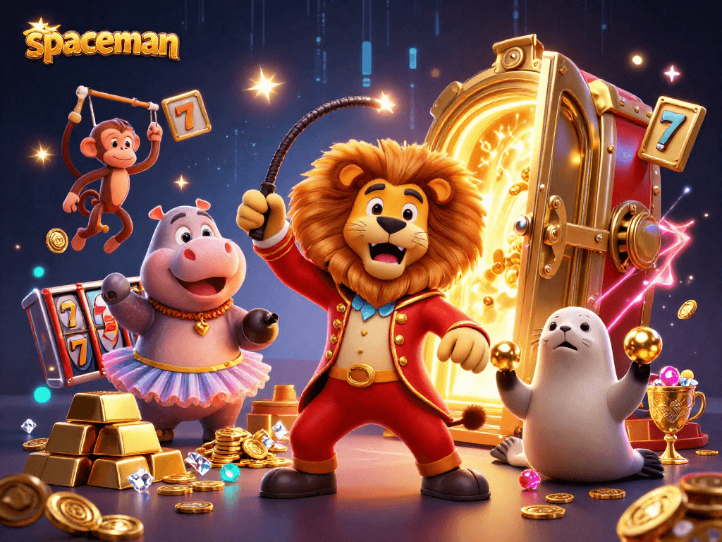 Watch Spaceman’s thrilling gameplay featuring vibrant characters, slot reels, and dazzling treasures.