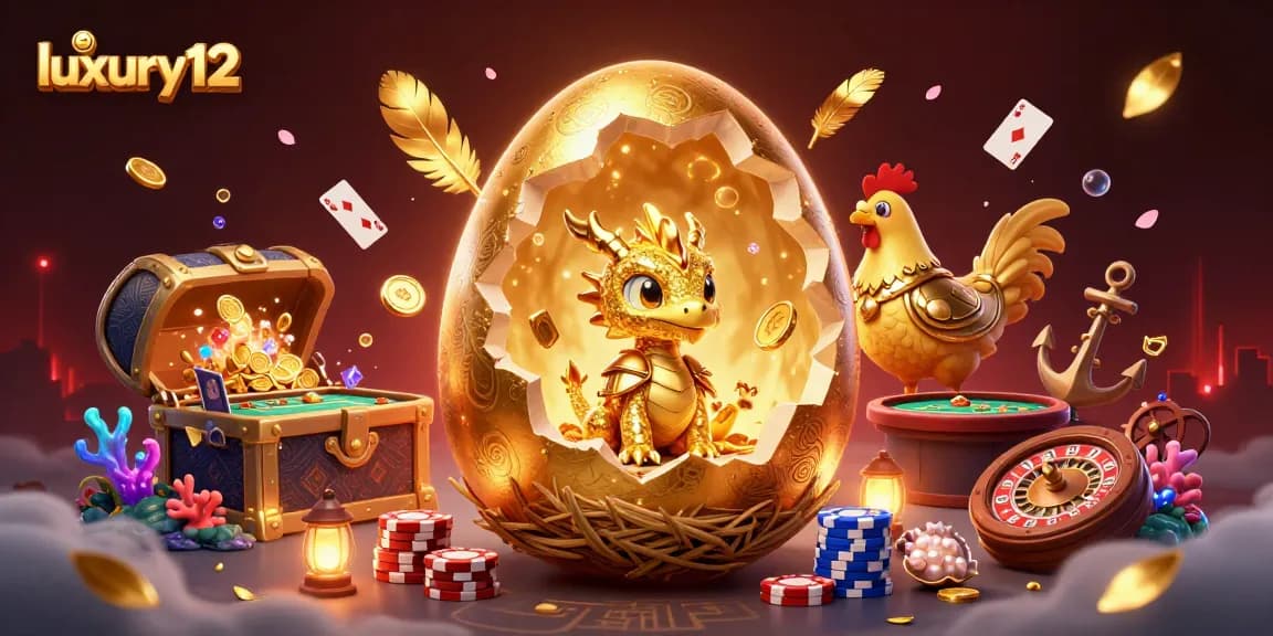 Experience luxury12 gaming with golden dragons, poker chips, and vibrant casino decor