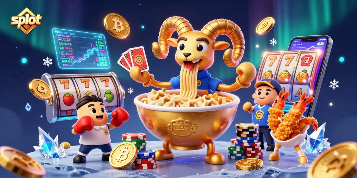 Slot online yang menarik dengan karakter ramen dan elemen kasino yang berkilauan.
