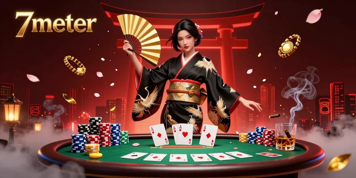 Experience thrilling gaming moments with 7meter's immersive casino visuals featuring dynamic poker elements.
