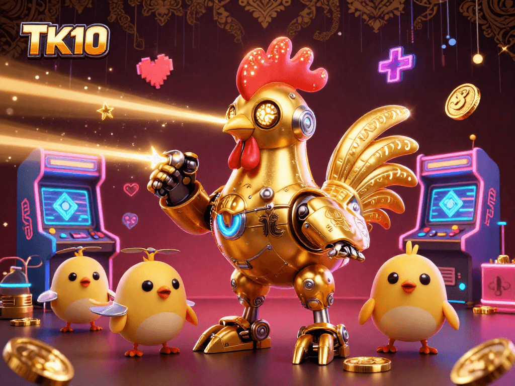 Experience thrilling betting action with TK10, featuring dynamic retro-futuristic visuals and colorful gaming elements.