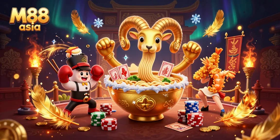 Engage in thrilling action with M88 asia's 3D casino illustration of fun characters and vibrant gambling elements.