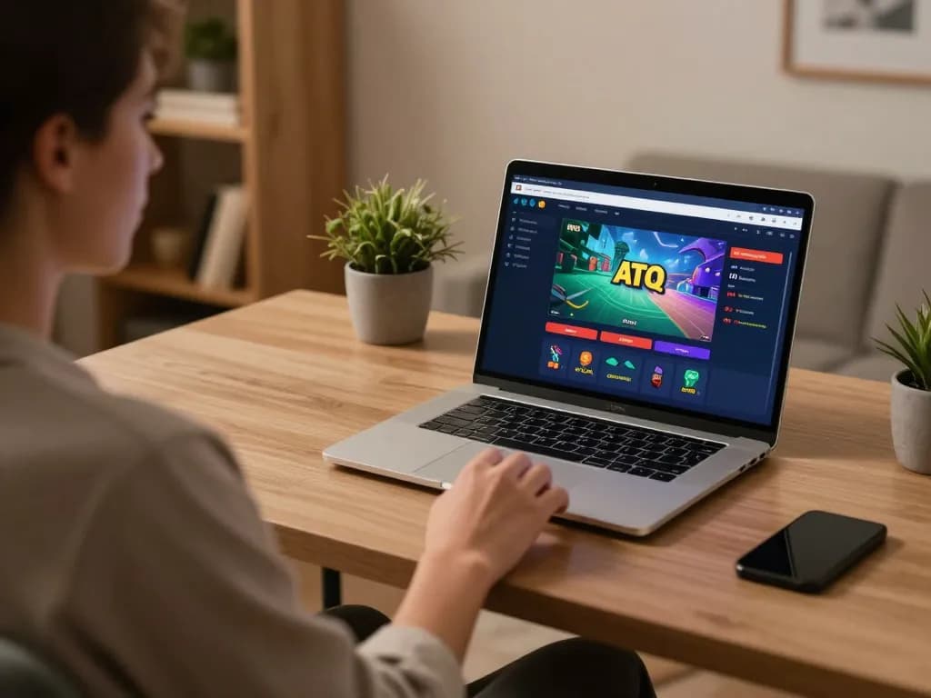 User enjoying ATQ online casino gaming experience from a modern home setup with laptop interface.