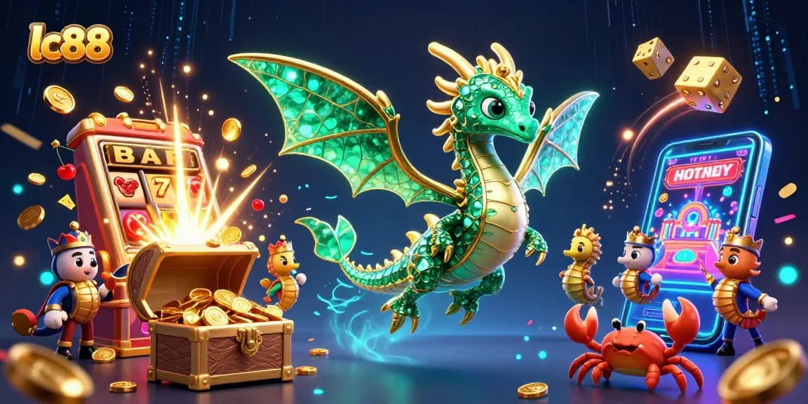 Experience thrilling gameplay with lc88, a vibrant 3D illustration of a casino adventure filled with treasures and excitement.