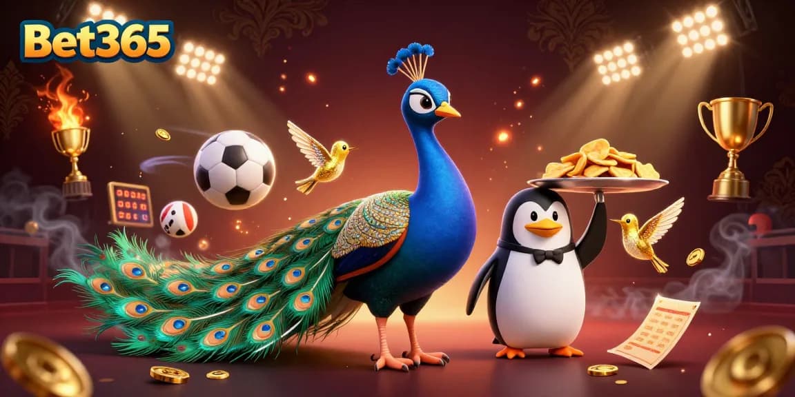 Engage in vibrant Bet365 action with a colorful scene of sports elements and luxurious characters.