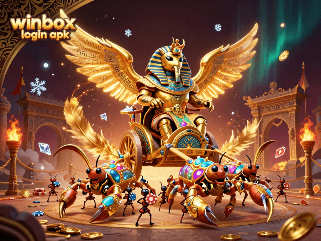 Create excitement with the stylish winbox login apk, featuring vibrant casino game elements and mystical characters.