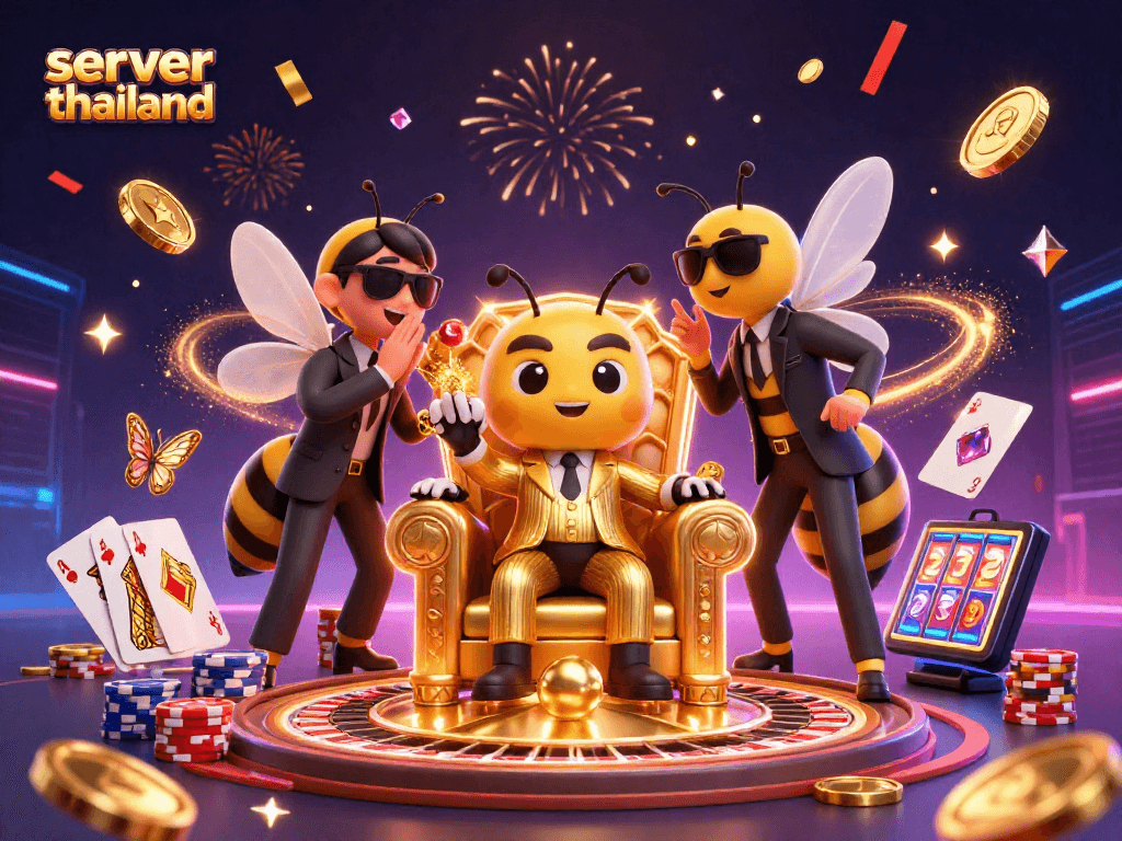 Engage in exciting gameplay with server thailand featuring a bumblebee mob boss in a honeycomb throne room amidst casino elements.