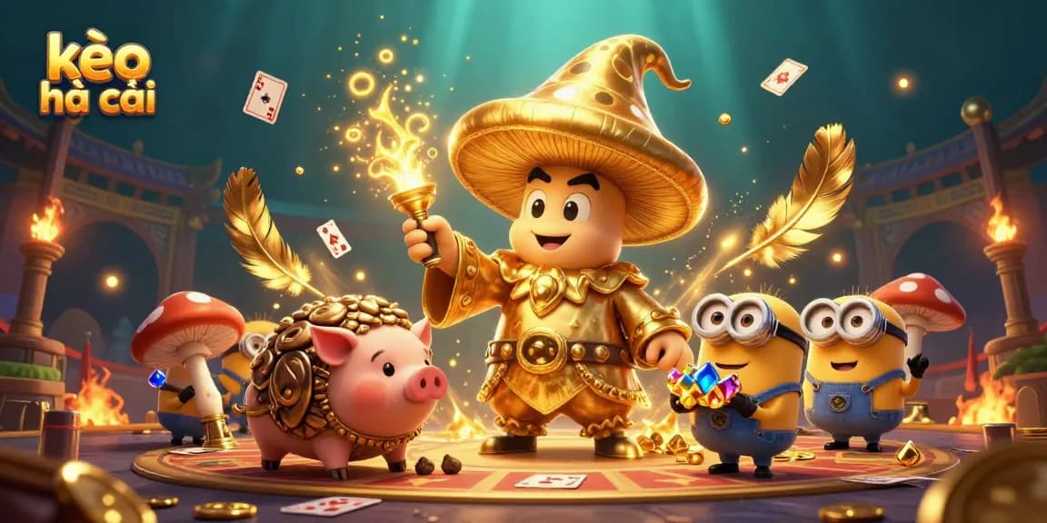 Place your bets with kèo nhà cái as the golden wizard channels magical winnings in a dynamic sports betting arena.