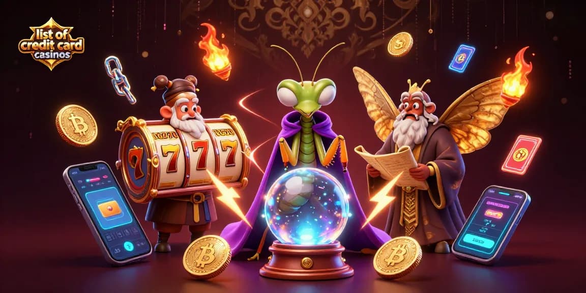Engage with the list of credit card casinos featuring vibrant slot games, fortune tellers, and dynamic crypto elements.