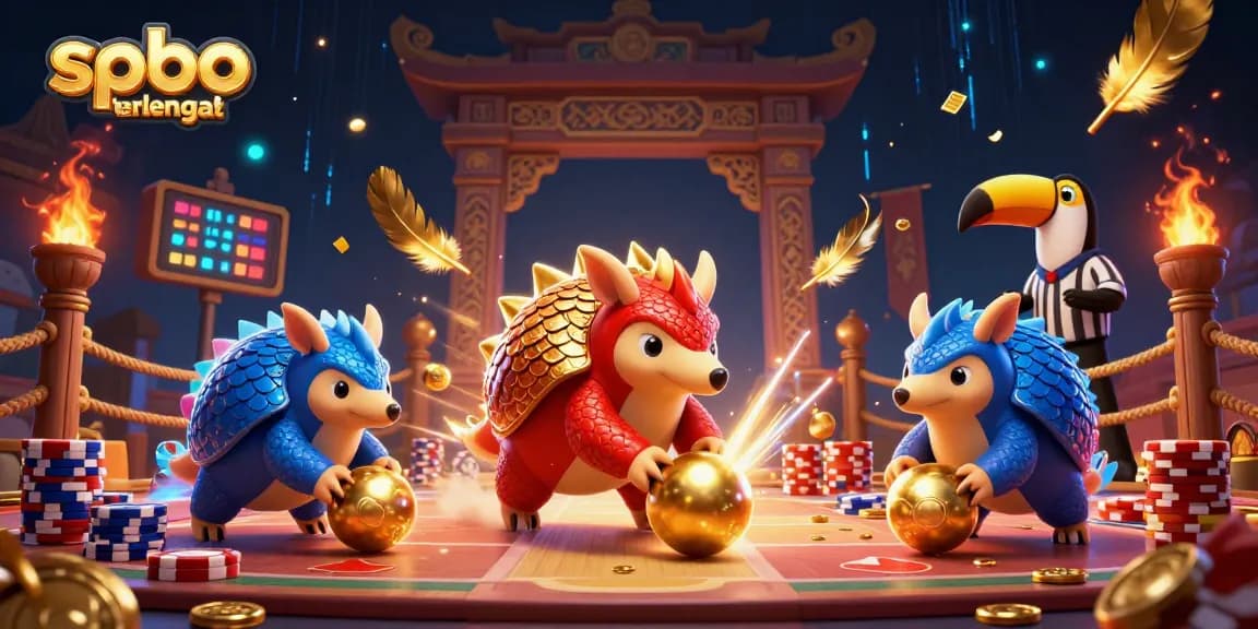 Engage in thrilling gameplay with spbo terlengkap, featuring pangolins gambling amid vibrant casino elements.