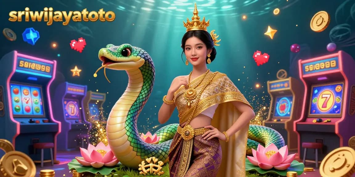 Sriwijayatoto showcases vibrant slot game action with Asian traditional elements in a dynamic illustration.