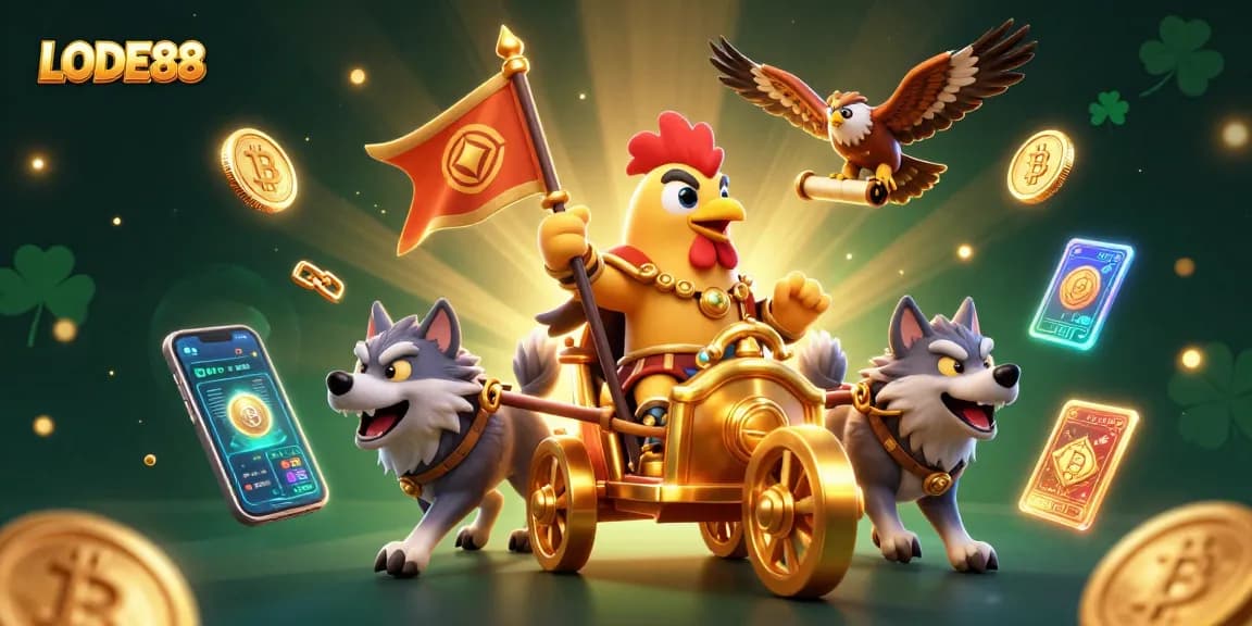Spin to win at LODE88, featuring a rooster warlord in an immersive casino adventure