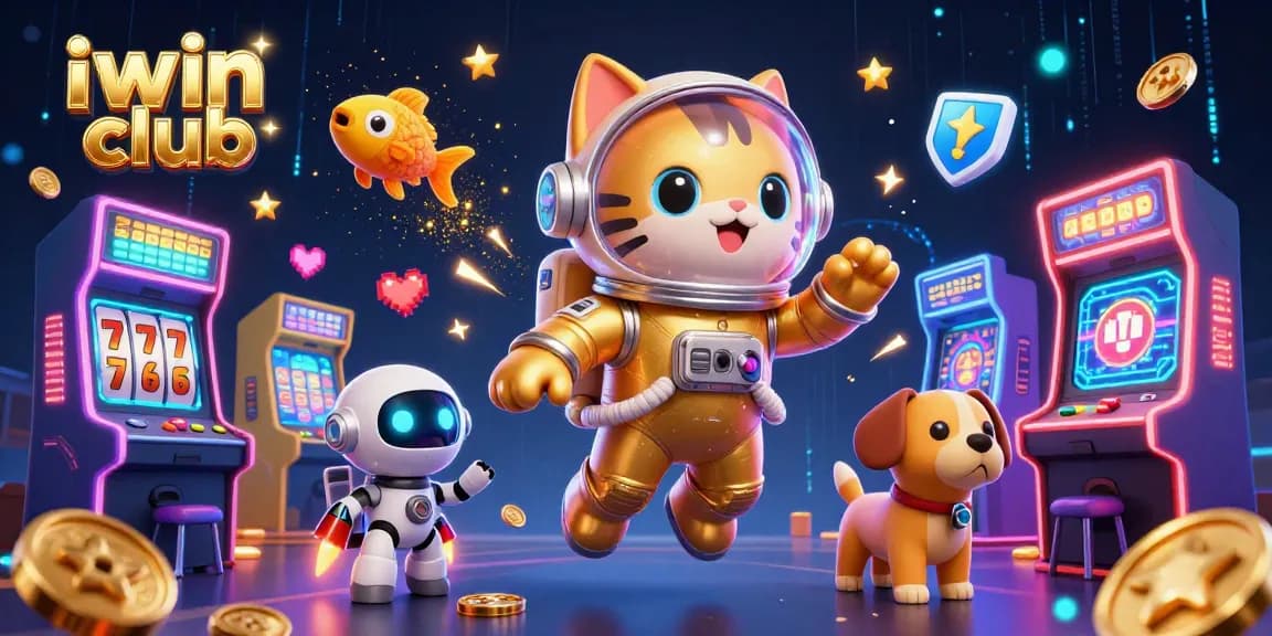 Experience thrilling games at iwin club with a vibrant 3D casino atmosphere, glowing machines, and dynamic characters.