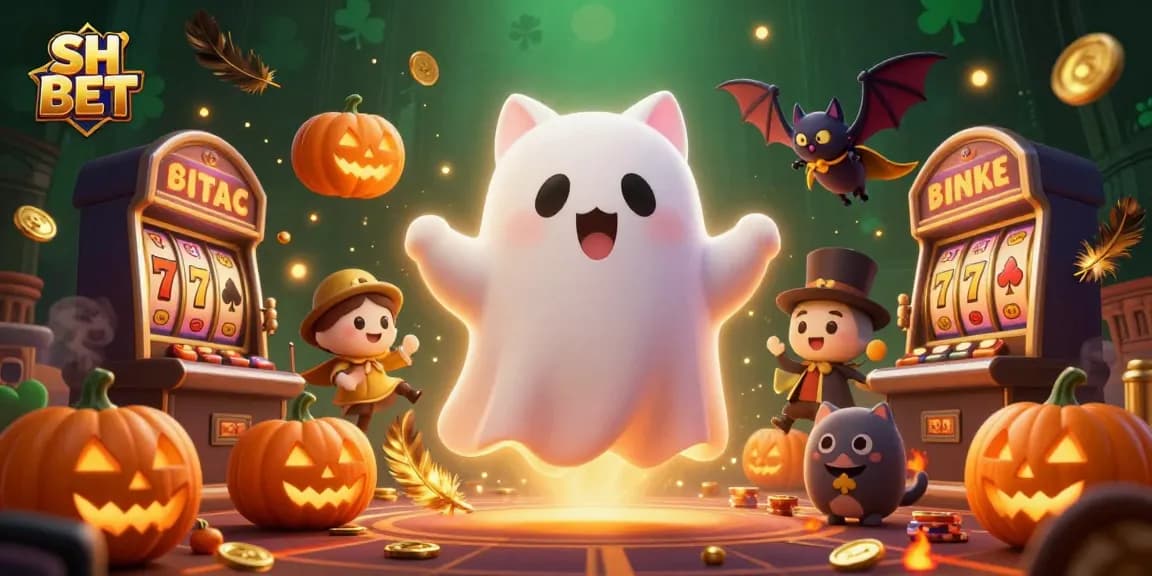 Experience the thrills of SH BET at a haunted casino featuring floating characters and vibrant game elements.