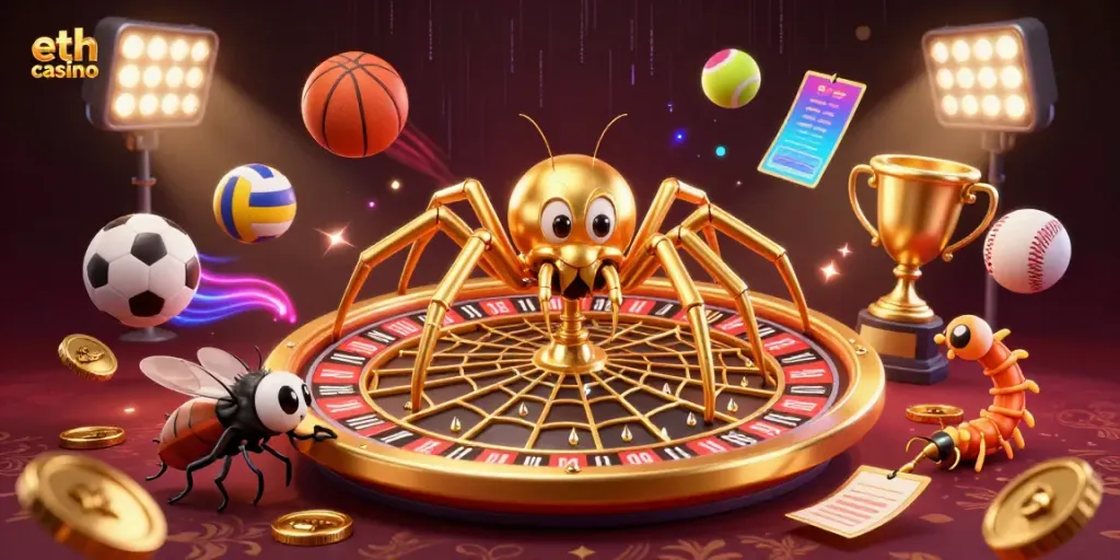 Engage with the vibrant action of eth casino where a spider spins a roulette web and a nervous fly bets.