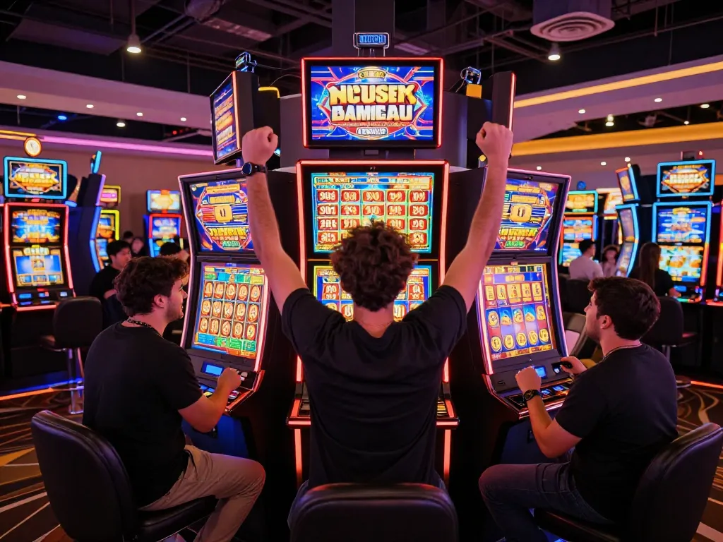 Player winning at vibrant slots not on gamstop in a lively casino atmosphere.