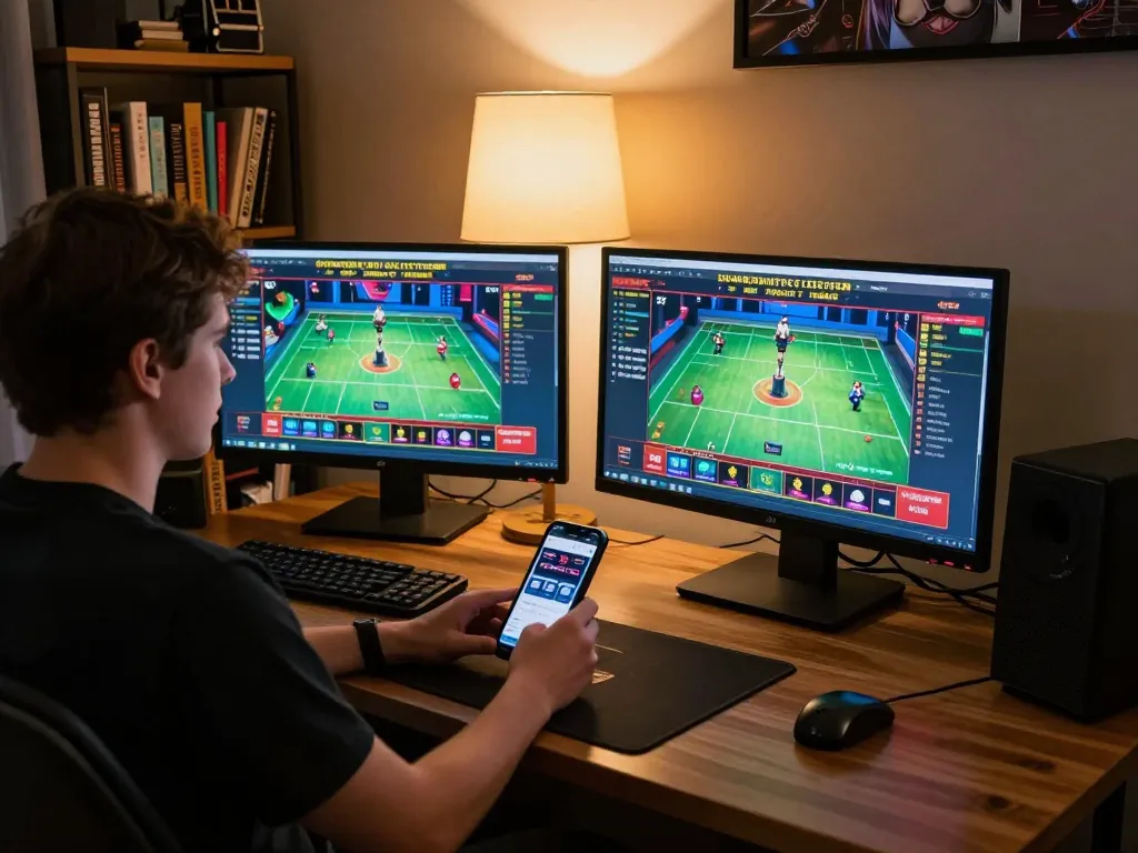 Situs slot gacor gaming experience with a player engaging in online casino action during a cozy home setup.
