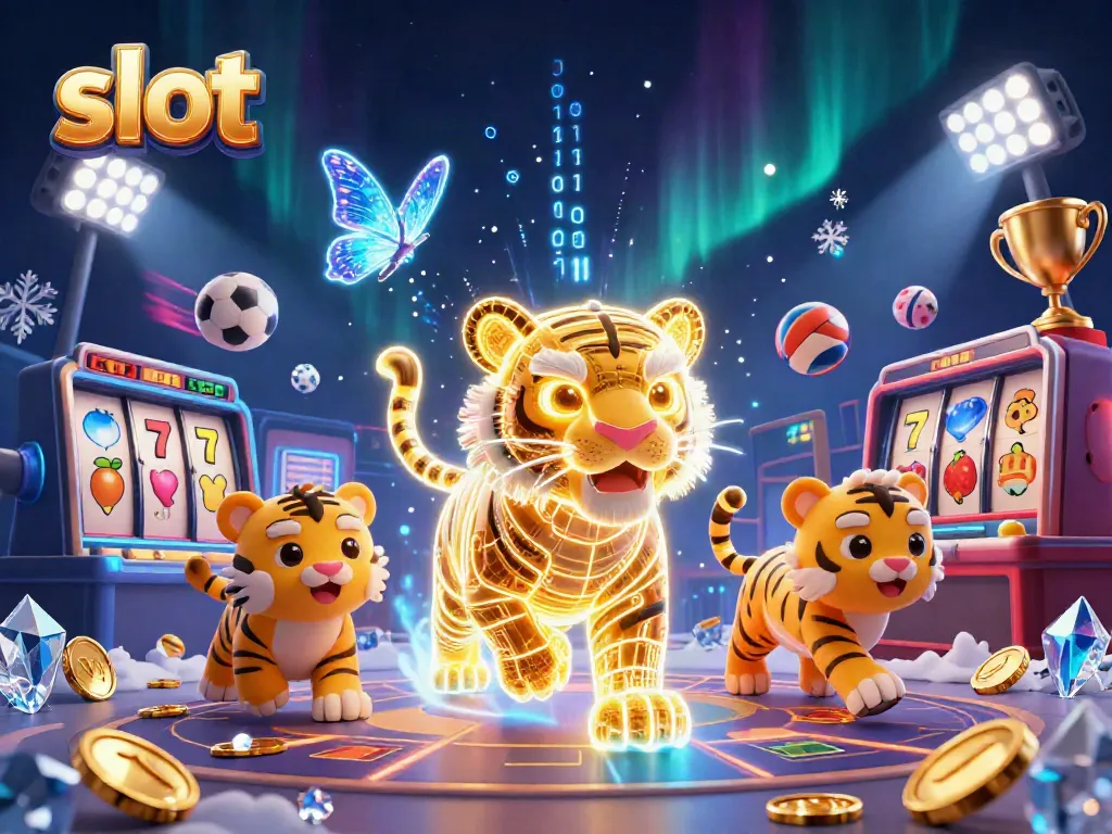 Menangkan permainan slot dengan simbol keberuntungan dan jackpot dalam ilustrasi kasino digital.