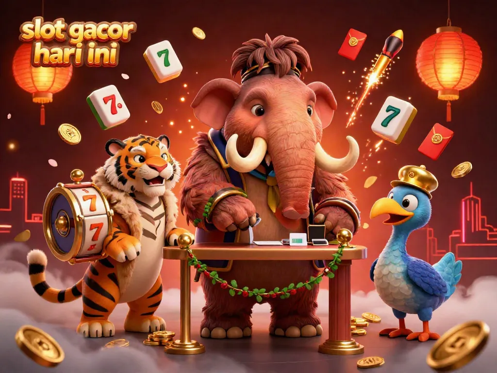 Experience the thrill at the "slot gacor hari ini" casino with a vibrant 3D scene featuring whimsical characters and dynamic game elements.