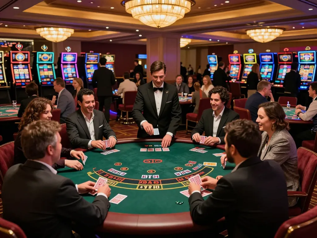 Players strategically placing bets at blackjack tables in the lively SC88e casino.