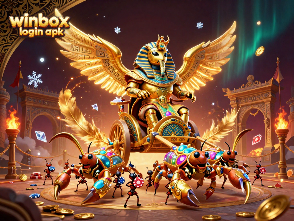 Create excitement with the stylish winbox login apk, featuring vibrant casino game elements and mystical characters.
