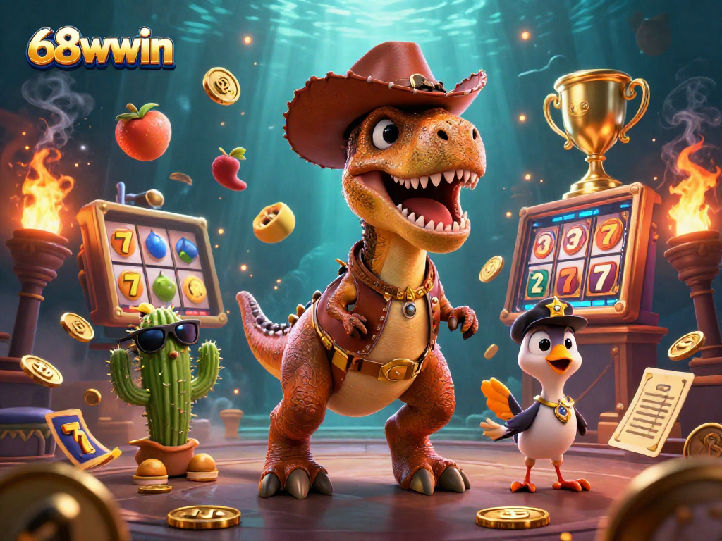Engage in thrilling slots action at 68wwin with dynamic characters and vibrant casino elements.