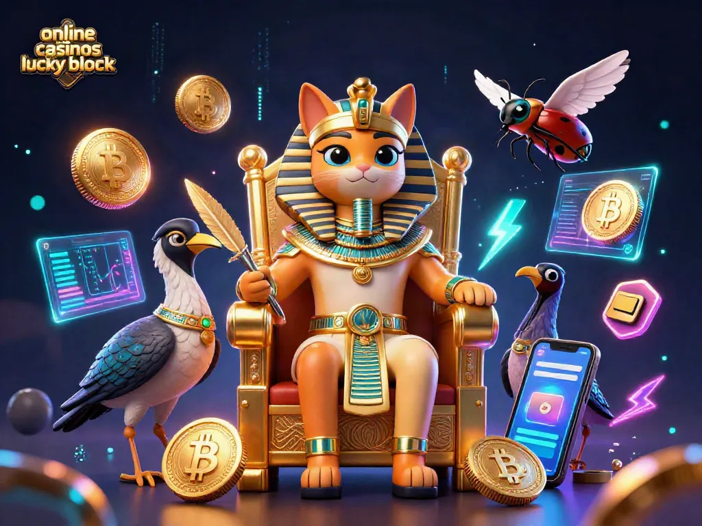 Experience thrilling wins at online casinos like Lucky Block with 3D pharaoh cat and crypto elements.