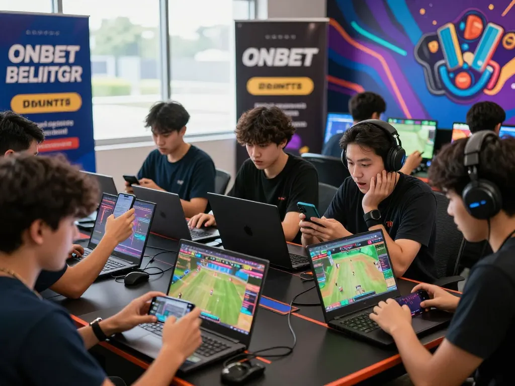 Excited users engaging in online betting activities while accessing link vào onbet offers.