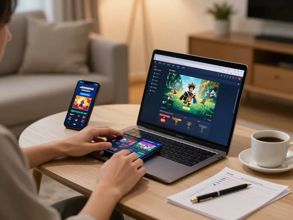 Play Jilipinas casino games on a laptop in a cozy home setting with strategy notes