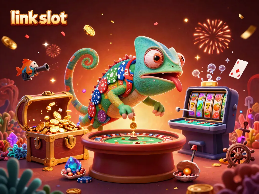 Slotlink meriah dengan chameleon kasino dan harta karun, menggoda pemain untuk menang.