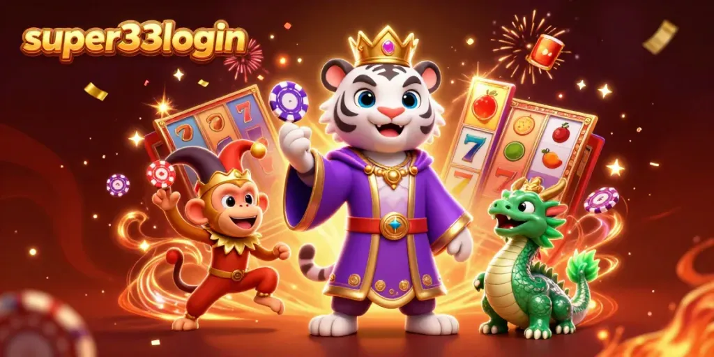 Engage in thrilling gameplay with super33login as vibrant characters and slot elements fill the scene.
