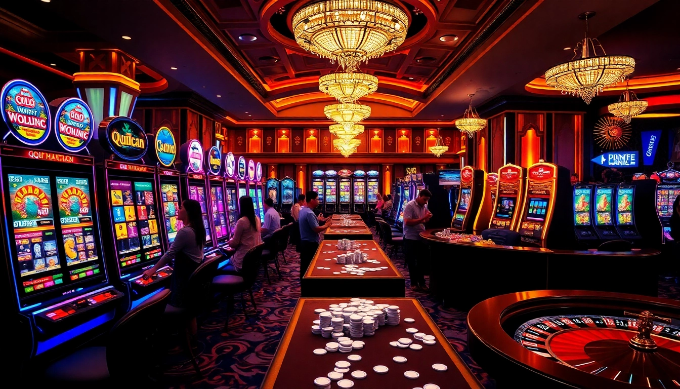 Players enjoying games at QQMACAN, showcasing exciting slot machines and vibrant casino atmosphere.