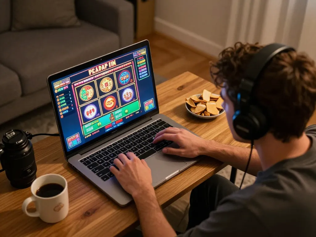 NAGA2000 player enjoying exciting online slots from a cozy home setup