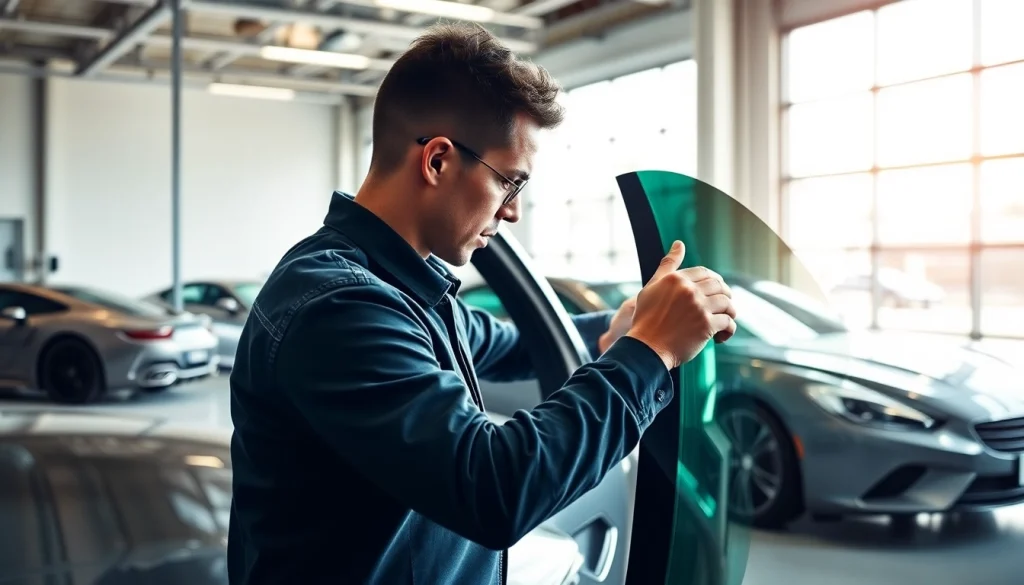 Enhance your vehicle's look with expert window tinting Cleveland TN in a modern workshop.