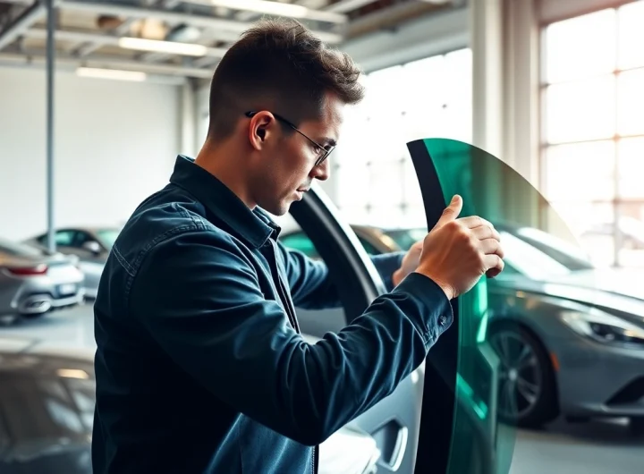 Enhance your vehicle's look with expert window tinting Cleveland TN in a modern workshop.