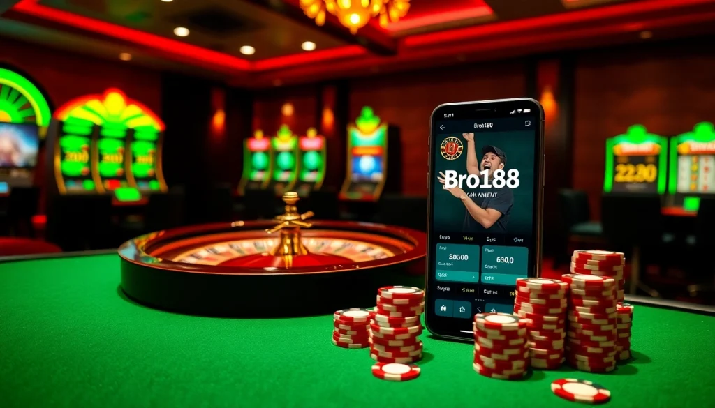Winning excitement at Bro138 online gambling platform amidst vibrant casino visuals.