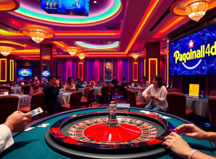Pahala4D players engaging at a luxurious casino table with cards and chips.