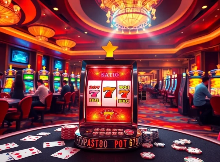 Exciting casino atmosphere featuring slot gacor hari ini with vibrant slot machines and focused players.