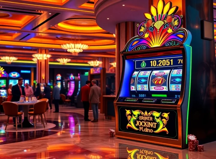 Experience the thrill of slot gacor hari ini with a vibrant casino slot machine scene showcasing engaged players.