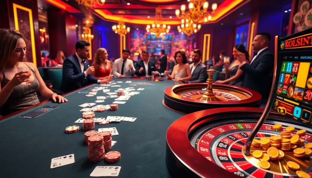 A thrilling poker game at https://tg88.sale/ with elegant cards, chips, and excited players showcasing the casino experience.