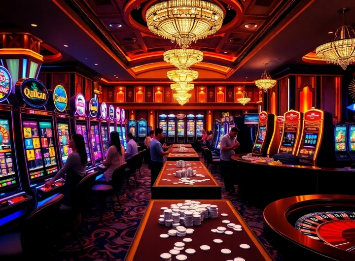 Players enjoying games at QQMACAN, showcasing exciting slot machines and vibrant casino atmosphere.