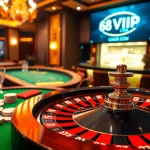 A thrilling roulette game scene showcasing 68VIP.COM with vibrant chips and cards on display.